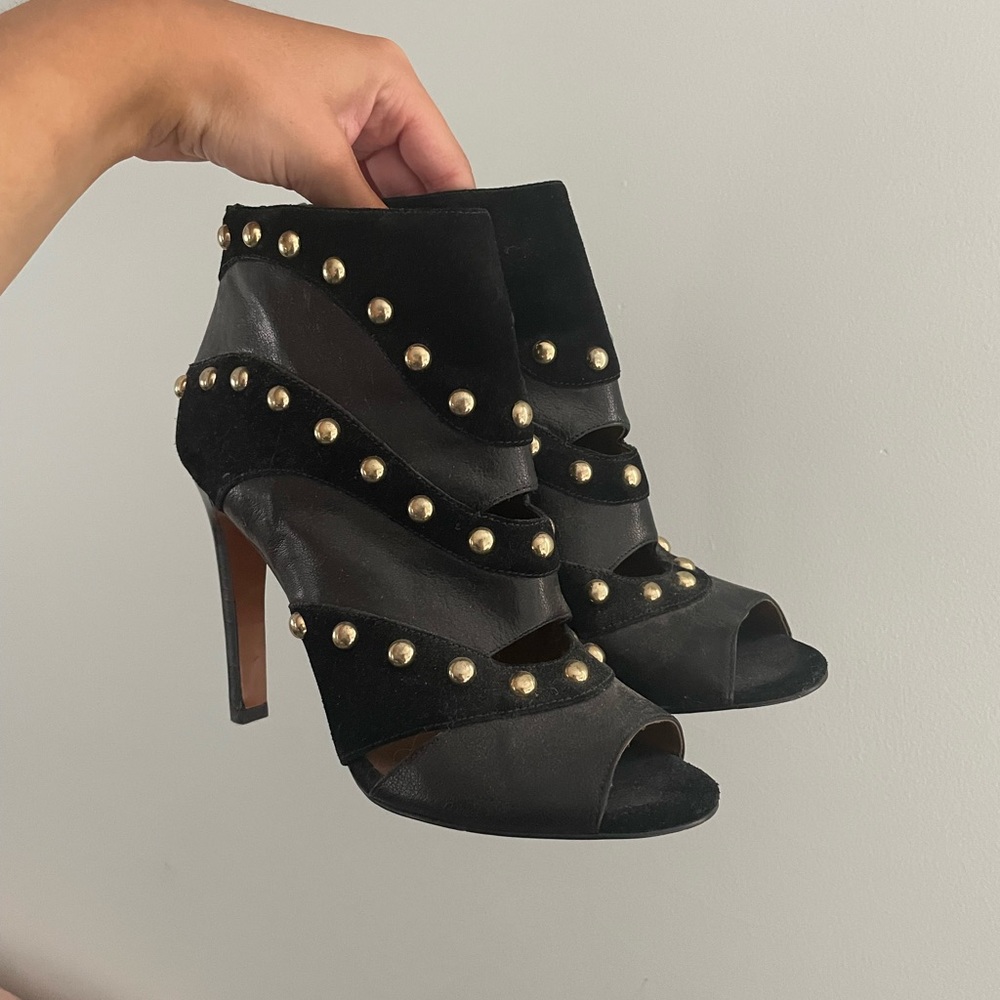 Nine West Black Leather Open Toed Booties